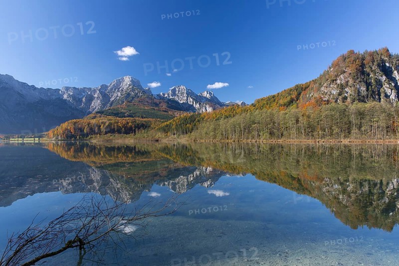 Autumn mood at lake Almsee, Grünau, Austria, Totes Gebirge, Europe