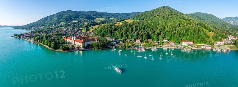 Bräustüberl and Schlosswirtschaft at Tegernsee, aerial view, Tegernsee, Bavaria, Germany, Europe