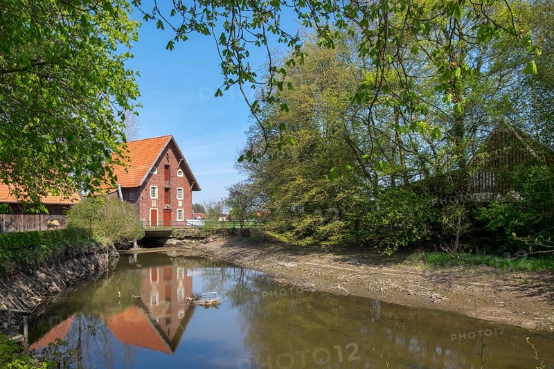 Düstermühle on the river Dinkel, watermill, Legden, district of Wehr, Münsterland, North Rhine-Westphalia, Germany, Europe