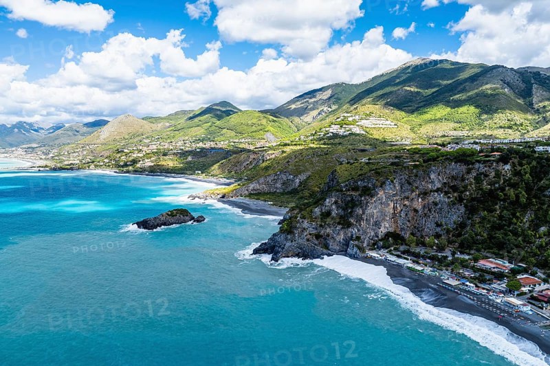 Crawford Beach Marinella from a drone, San Nicola Arcella, Cosenza, Calabria, Italy, Europe