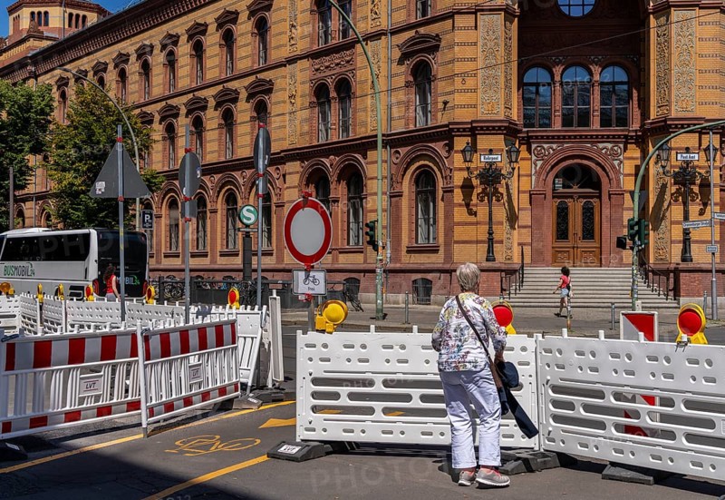 Roadworks and barriers, Oranienburger Straße, Berlin-Mitte, Germany, Europe