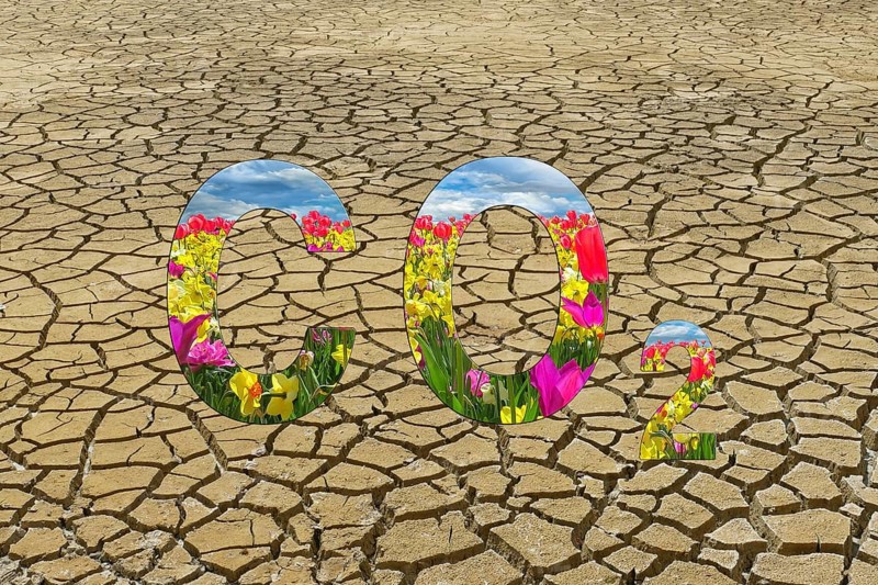 Symbolic image, carbon dioxide CO2, climate protection, climate change, world worth living in, nature conservation, biodiversity, species extinction, industrial emissions, ecosystem diversity, drought, heat, crop failures, drought disasters, famine worldwide, water shortages, floods, heat records, melting ice, desertification