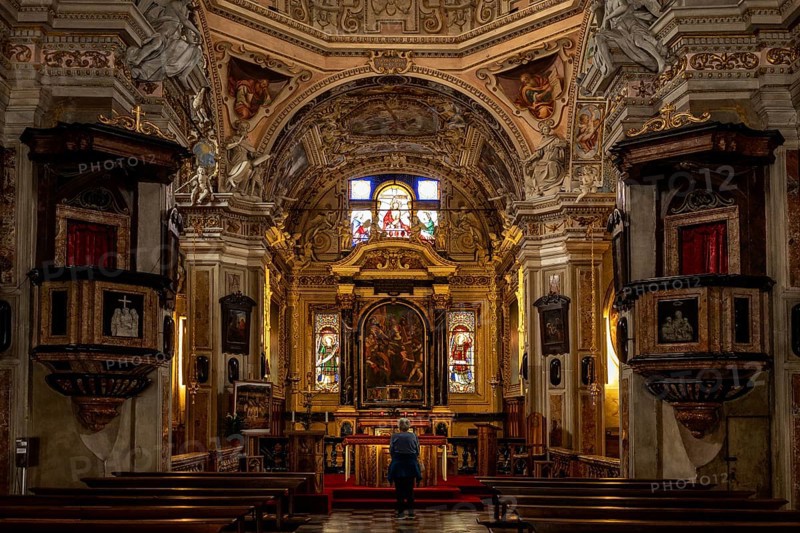 Church Santuario della SS Pietà, interior view, nave, Cannobio, Lake Maggiore, Province of Verbano-Cusio-Ossola, Piedmont region, Italy, Europe