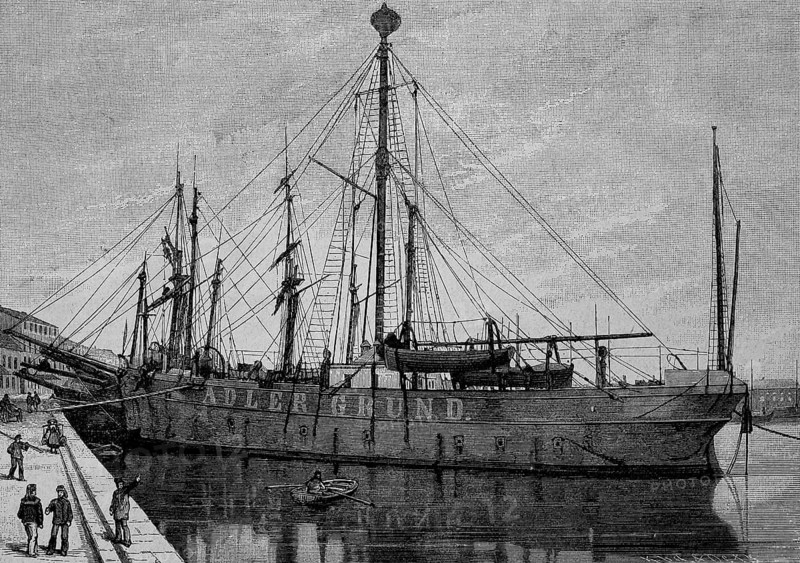 The lightship Adlergrund in the harbour of Swinemünde on the Baltic Sea, 1887, Historical, digital reproduction of an original from the 19th century