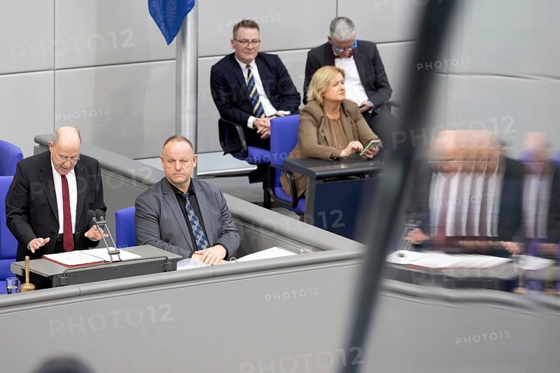 Berlin, Germany - 25 March 2025: Old-age president Gregor Gysi speaks during the constituent session of the 21st German Bundestag