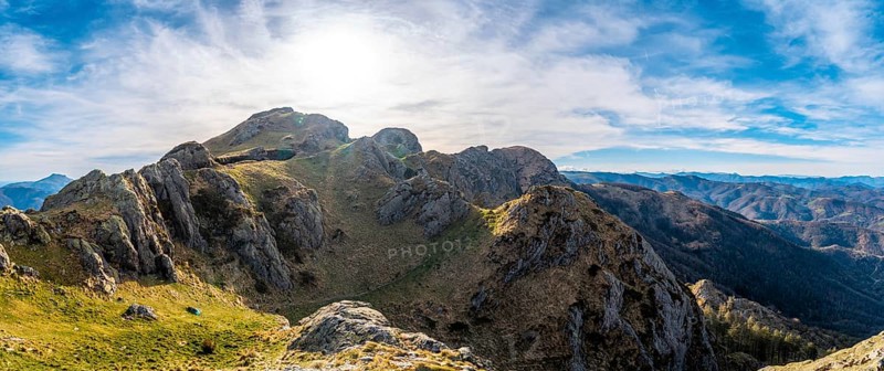 Panoramic view of the top of the Aiako Harria or Peñas de Aya mountain in the town of Oiartzun, Guipúzcoa. Basque Country