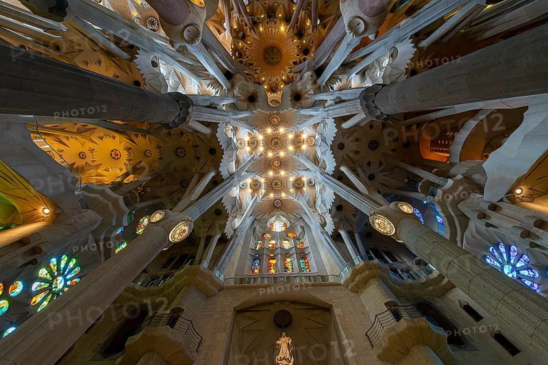 Interior of the Sagrada Família, Church of the Atonement of the Holy Family, architect Antoni Gaudí, Barcelona, Catalonia, Spain, Europe