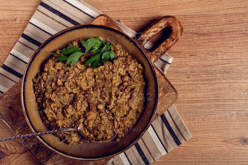Lobio, a traditional Georgian dish, boiled beans, homemade, no people