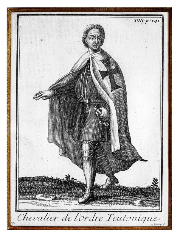 Etching showing Teutonic Knight from the 18th century of the Teutonic Order, Catholic religious institution founded as a military society