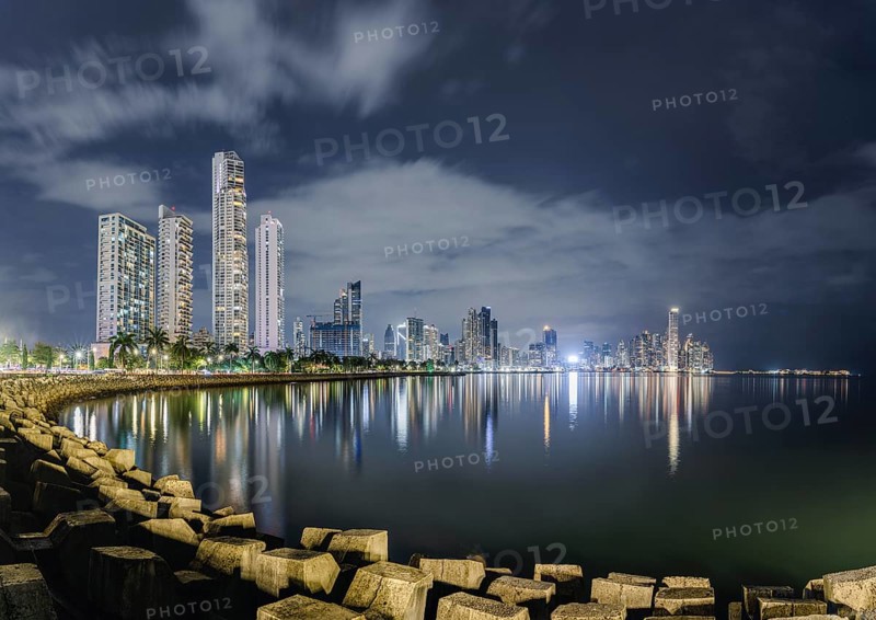 Panama City skyline at night, Pacific Lookout, Panama City, Panama, Central America