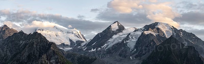 Mountain landscape at sunset, summit Grand Combin de Grafeneire, Fionnay, Valais Alps, Valais, Switzerland, Europe