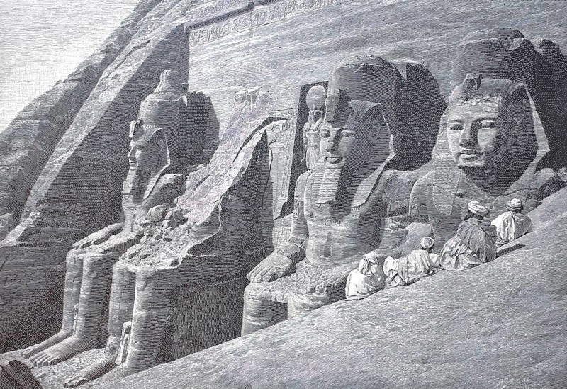 Facade of the Nubian temple of Abu Simbel around 1900, Egypt, reproduction of an original, around 1900, historical, Africa