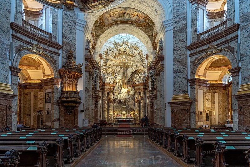 Interior of the baroque Karlskirche church in Vienna, Austria, Europe