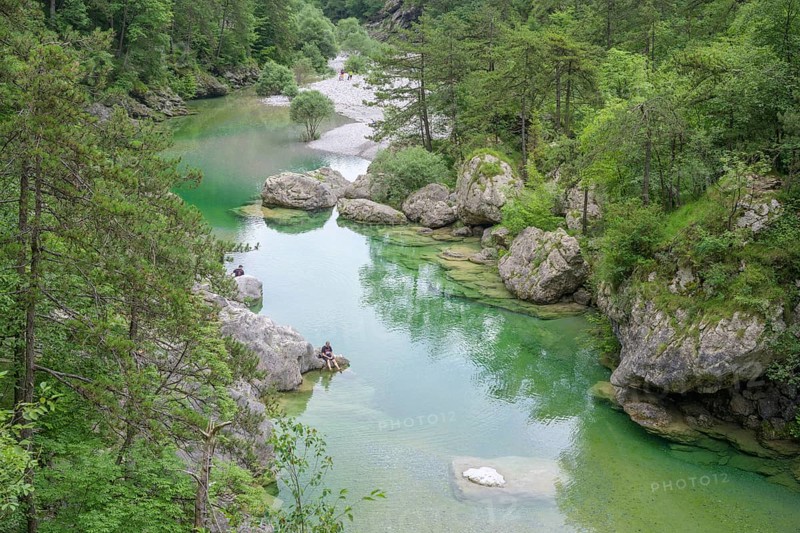 Emerald green river Pozze Smeraldine, Tramonti di Sopra, Province of Pordenone, Italy, Europe