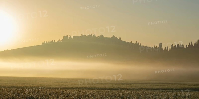 Sunrise in the Crete Senesi, Province of Siena, Tuscany, Italy, Europe