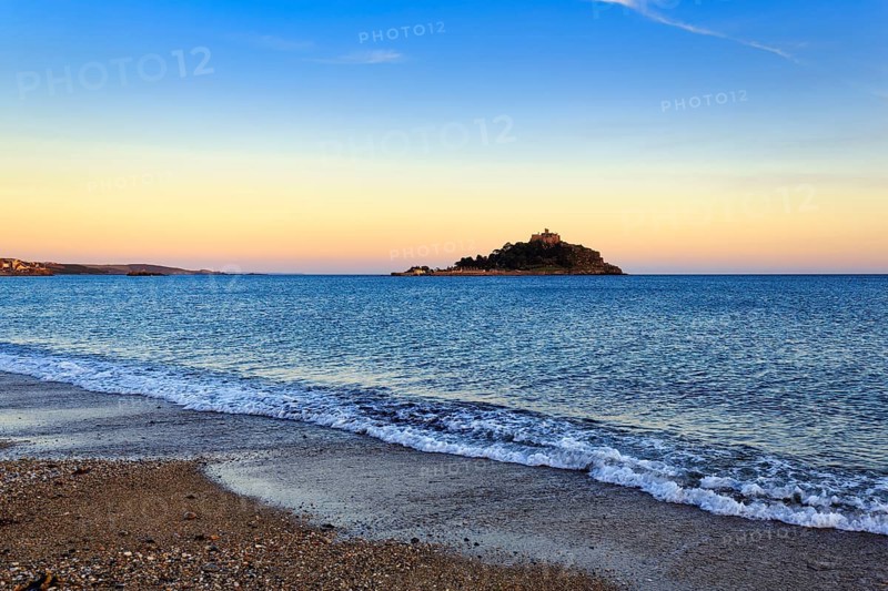 St Michael's Mount, tidal island with castle, evening sky, Marazion, Cornwall, England, Great Britain