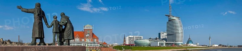 Emigrants' memorial with harbour view Panorama Bremerhaven Germany