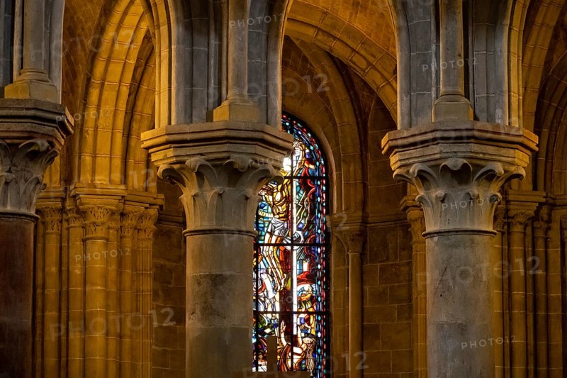 Columns of Notre-Dame Cathedral, former episcopal church of the diocese of Lausanne, today the main reformed church of the city of Lausanne, canton of Vaud, Switzerland, Europe