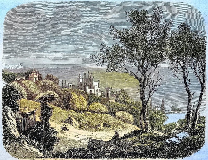Alupk, a town of the Crimean Peninsula in 1882, in Ukraine, Historical, digitally restored reproduction of a 19th century original