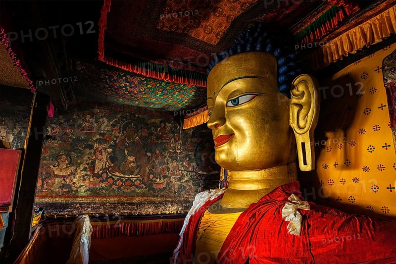 Sakyamuni Buddha statue in Shey gompa (Tibetan Buddhist monastery) . Shey, Ladakh, India, Asia