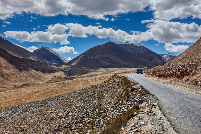 Road in Himalayas near Kardung La pass. Ladakh, India, Asia