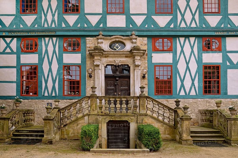 The Lodge House of the Hildesheim Freemasons Gate to the Temple of Light in the former Cathedral Provostry, Lower Saxony, Germany, Europe