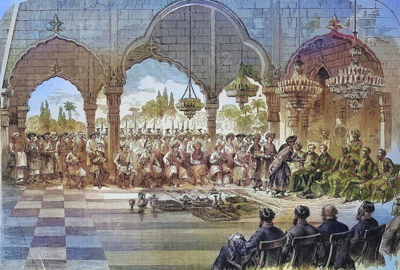 Reception of the Governor General of India by the Rajah of Lucknow, Lakhnau, in 1868, India, Historic, digitally restored reproduction of a 19th century original, exact original date unknown, Asia