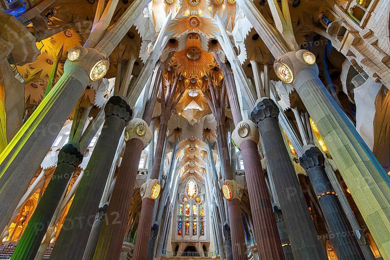 Interior of the Sagrada Família, Church of the Atonement of the Holy Family, architect Antoni Gaudí, Barcelona, Catalonia, Spain, Europe