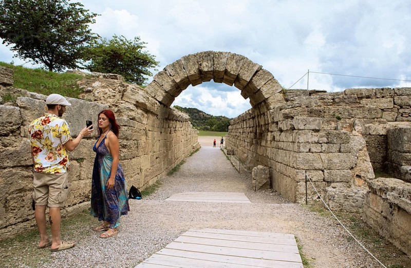 Monumental entrance to the stadium, crypt, ancient ruins of the archaeological site of Olympia, UNESCO World Heritage Site, Élis, Peloponnese, Greece, Europe