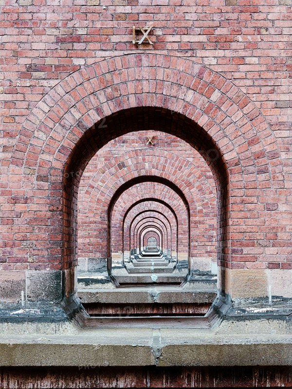 Detail of the Göltzschtal Bridge, view through the bridge arches, largest brick bridge in the world, Vogtland, Reichenbach, Saxony, Germany, Europe