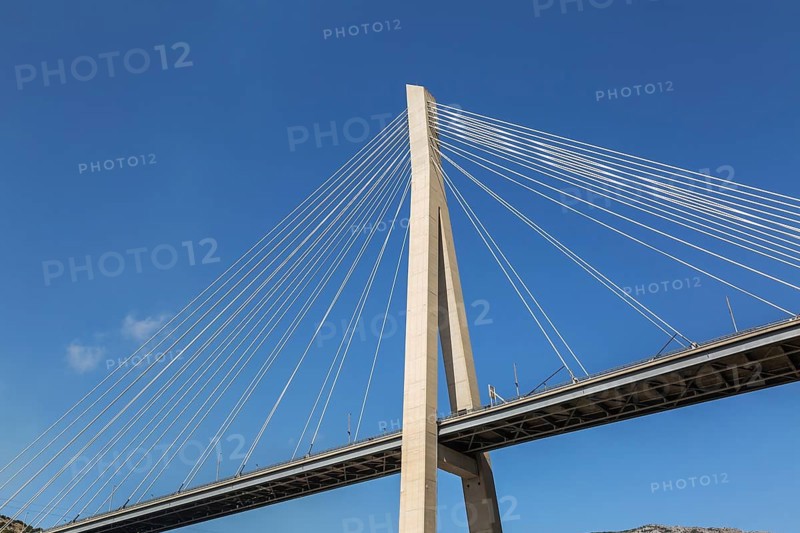 Low angle view and close-up of Franjo Tudman bridge carrying the D8 road in Dubrovnik, Croatia, Europe
