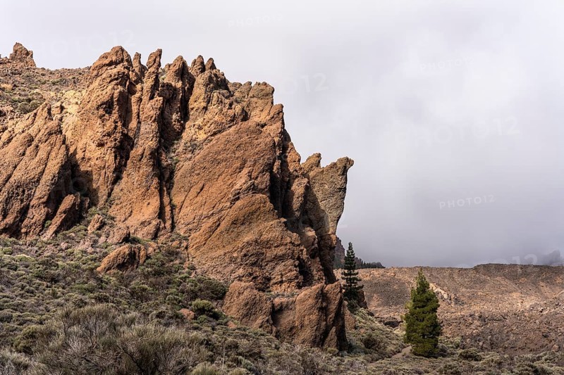 Rock formations at the Mirador de Juan Evora. Sun and clouds. El Teide National Park, Tenerife, Canary Islands, Spain, Europe