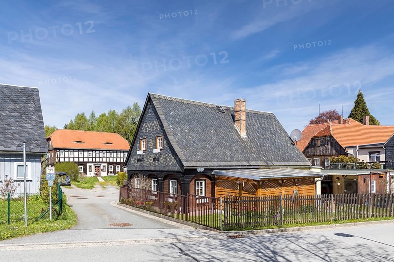 Half-timbered houses in Neugersdorf, Oberlausitzer Bergland, Saxony, Germany, Europe