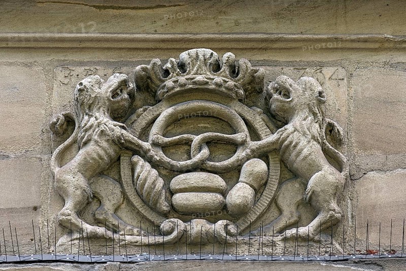 Relief of an old baker's sign on a former mill, Egloffstein, Upper Franconia, Bavaria, Germany, Europe