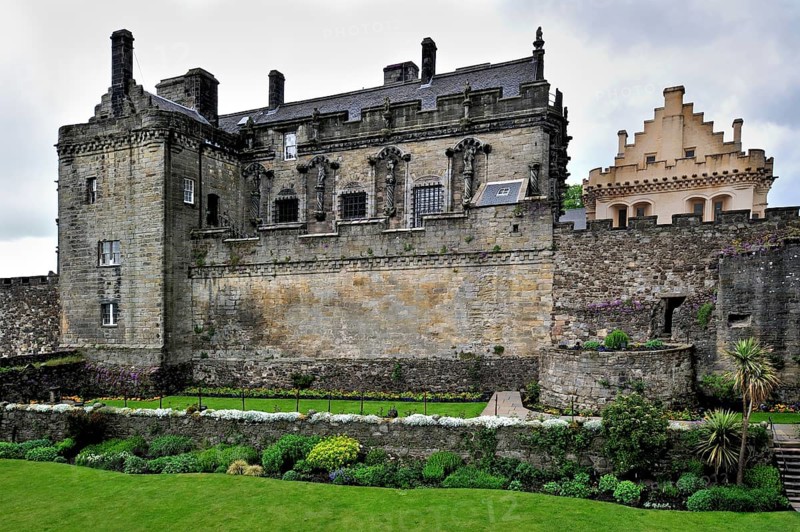 Castle gardens in front of the Prince's Tower in Stirling Castle, Scotland, UK