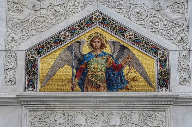 Mosaic on the facade of the Church of the Trinity and St. Spyridon, Serbian Orthodox Church, Trieste, Friuli Venezia Giulia Region, Italy, Europe
