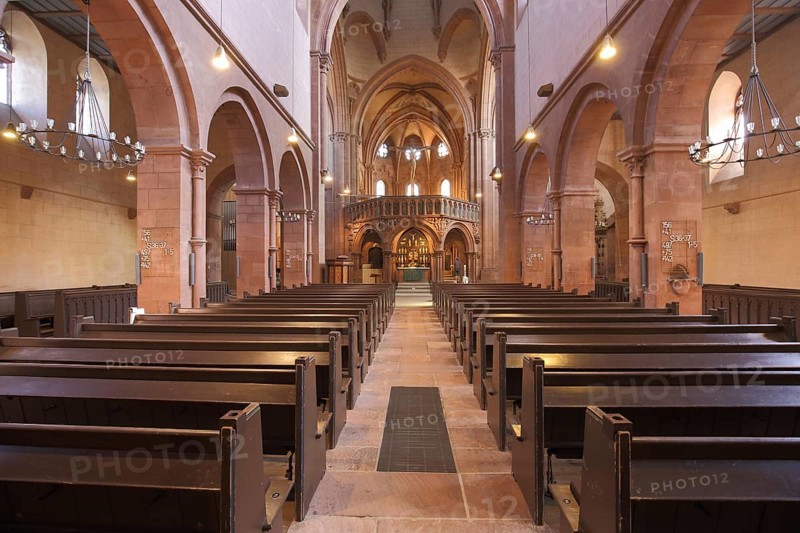 Interior view of the Romanesque Gothic Church of St. Mary and landmark of Gelnhausen, Hesse, Germany, Europe