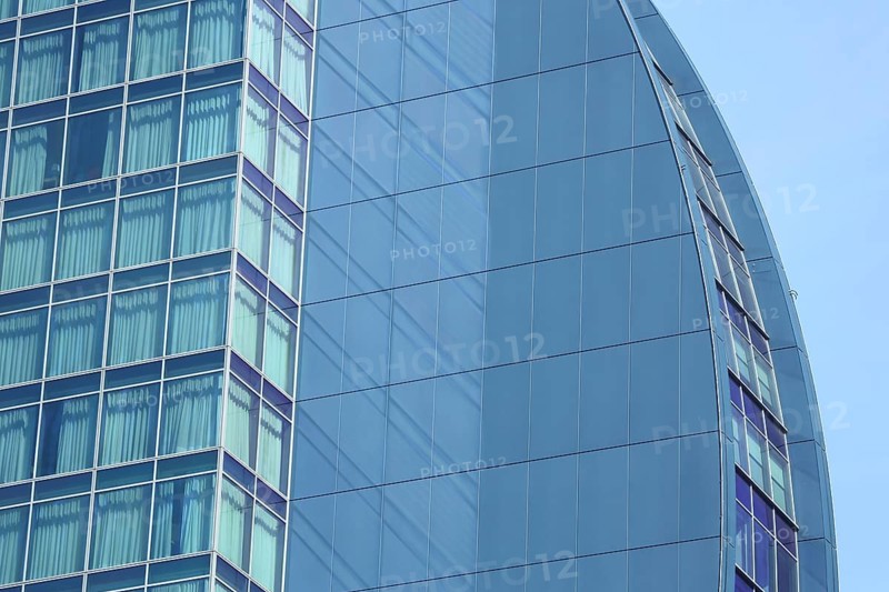 Detail of the house wall of the Hotel Radisson Blu, building, glass building, glass construction, blue, glass window, window, glass, Bockenheim, Main, Frankfurt, Hesse, Germany, Europe