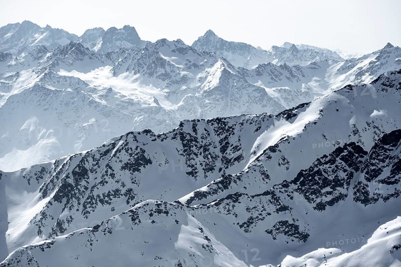 Peaks and mountains in winter, Sellraintal, Stubai Alps, Kühtai, Tyrol, Austria, Europe