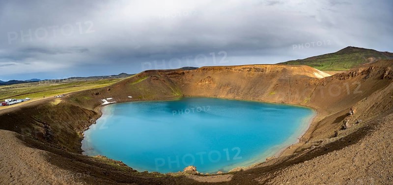 Volcanic crater with blue lake, volcanic lake, crater lake Viti at the central volcano Krafla, Myvatn, North Iceland, Iceland, Europe