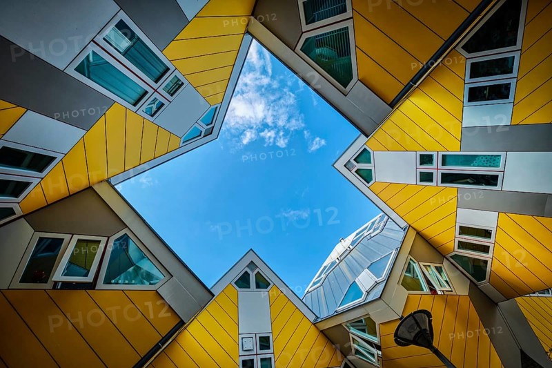 ROTTERDAM, NETHERLANDS, MAY 11, 2017: Cube houses, innovative cube-shaped houses designed by architect Piet Blom with idea to optimize space in Rotterdam, Netherlands now became a tourist attraction