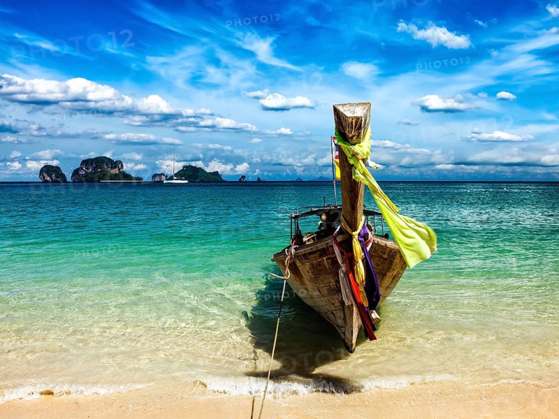 Long tail boat on tropical beach, Krabi, Thailand, Asia