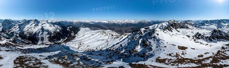 Alpine panorama, Sulzkogel, aerial view, peaks and mountains in winter, Sellraintal, Kühtai, Tyrol, Austria, Europe