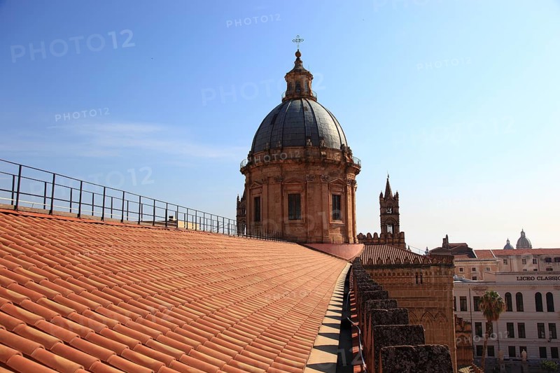 City of Palermo, view from the roof of the Cathedral Maria Santissima Assunta to the baroque dome, UNESCO World Heritage Site, Sicily, Italy, Europe