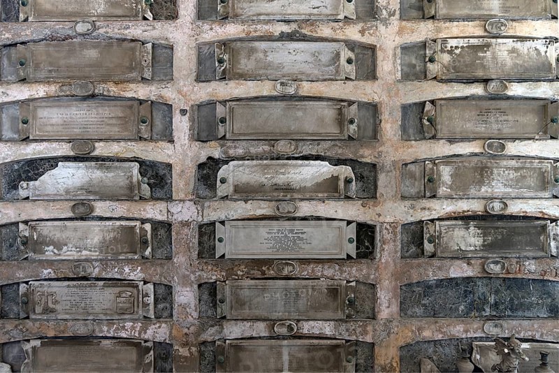 Historic burial chambers at the Monumental Cemetery, Cimitero monumentale di Staglieno), Genoa, Italy, Europe