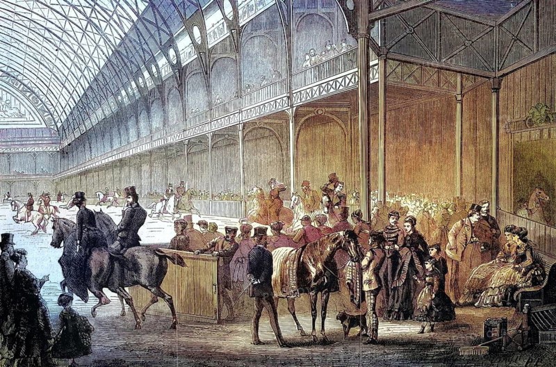 New Riding School in the Palace of Industry, Palace of Industry, 1869, Champs-Elysees, Paris, France, Historic, digitally restored reproduction of an original 19th century artwork, exact original date unknown, Europe