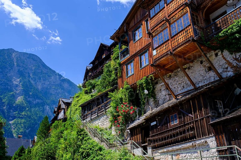 Residential buildings, Hallstatt am Hallstätter See, Salzkammergut, Upper Austria, Austria, Europe