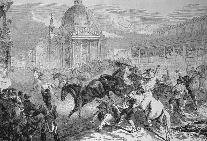 The Carnival in Rome, free horse racing on the parade, 1869, Italy, Historical, digitally restored reproduction of a 19th century original, digitally restored reproduction of a 19th century original, Europe