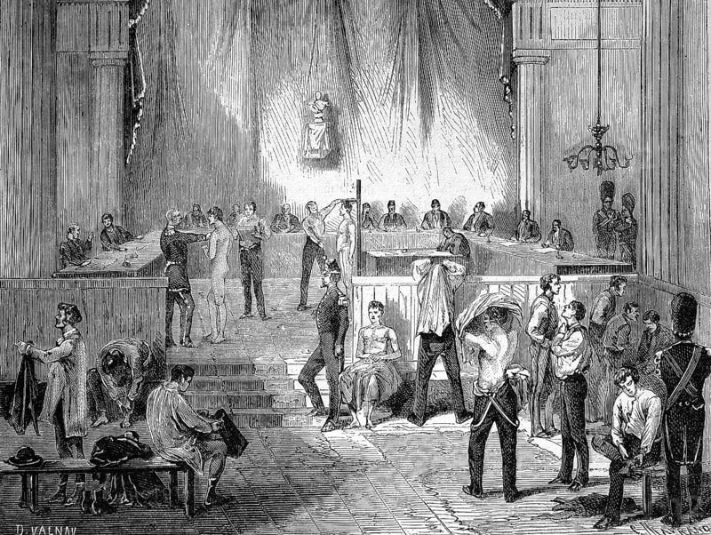 The Revision Council for the Mobile National Guard, Convocation and Examination of Soldiers, 1869, France, Historic, digitally restored reproduction of an original 19th century document, exact original date unknown, Europe