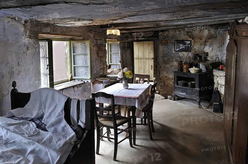 Interior of troglodyte house in rock face at Graufthal, Vosges, Alsace, France, Europe